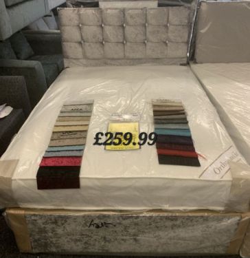 Click Here To Enlarge This Photo Of Complete Double Divan Bedbase and orthopaedic Mattress and Headboard in Silver Velvet or choice of colours in velvet or chenille