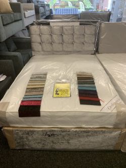 Complete Double Divan Bedbase and orthopaedic Mattress and Headboard in Silver Velvet or choice of colours in velvet or chenille