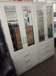 2 Door 30inch mirrored Wardrobe with 3 drawers